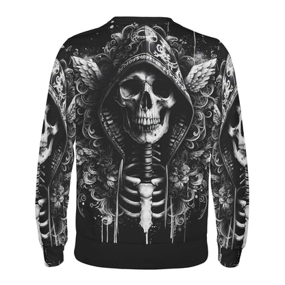 Loud and Lethal unisex sweater with black skull hooded graphic and floral accents Hooded Fury Poly French Terry Sweatshirt