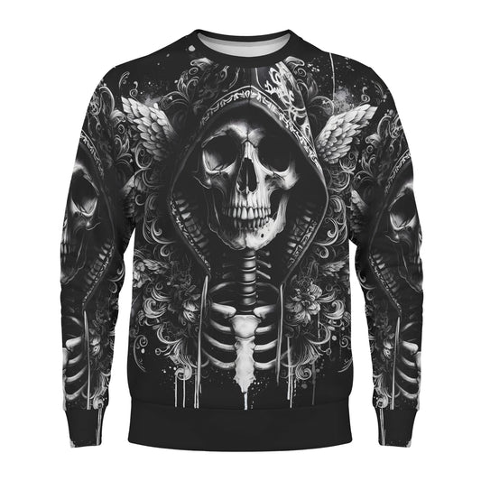 Loud and Lethal Hooded Fury Poly French Terry Sweatshirt unisex black skull hooded skeleton design