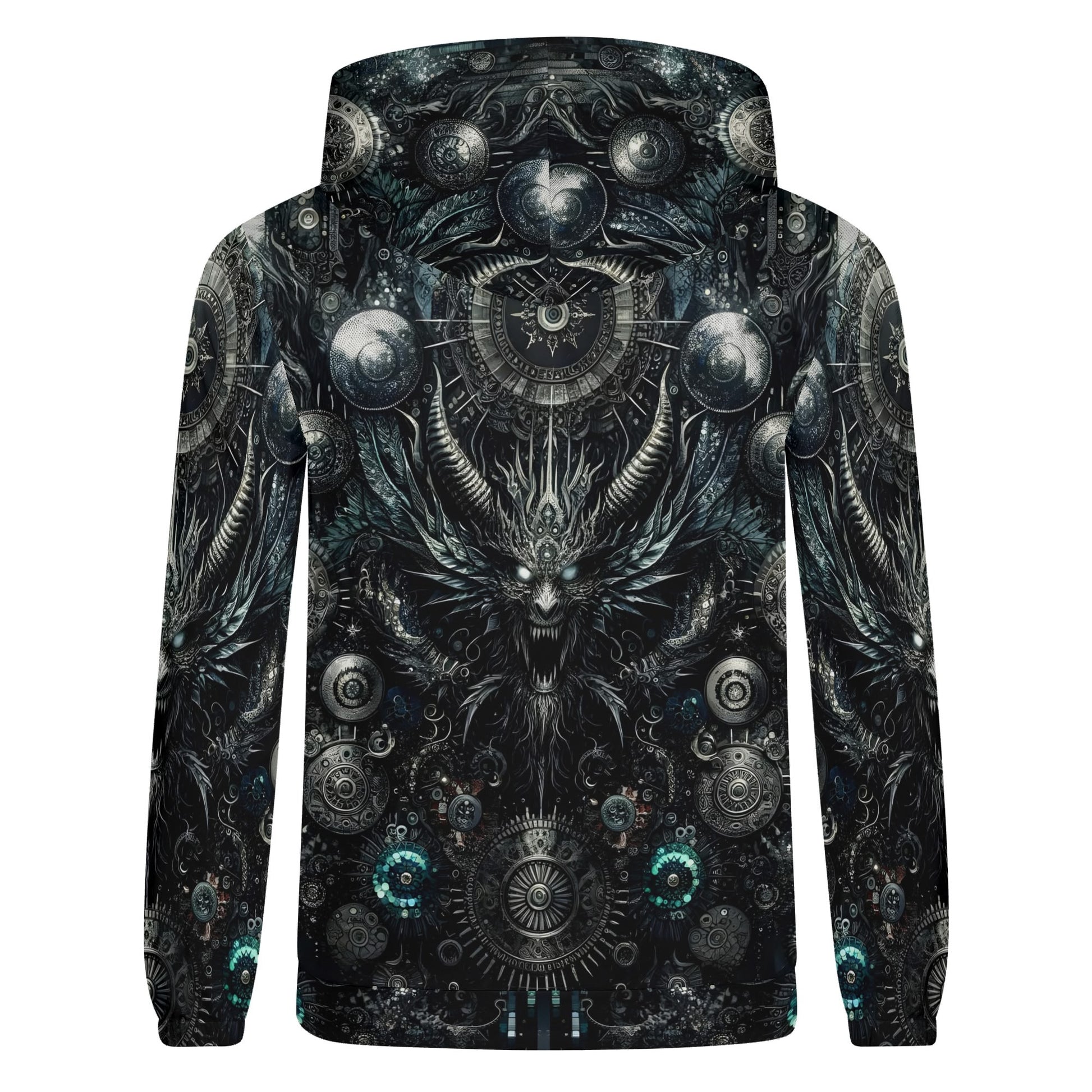 Loud and Lethal Gears of the Abyss Cotton Terry Hoodie with dark intricate steampunk dragon design