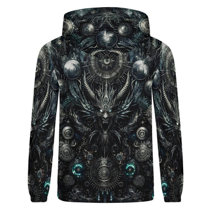Loud and Lethal Gears of the Abyss Cotton Terry Hoodie with dark intricate steampunk dragon design