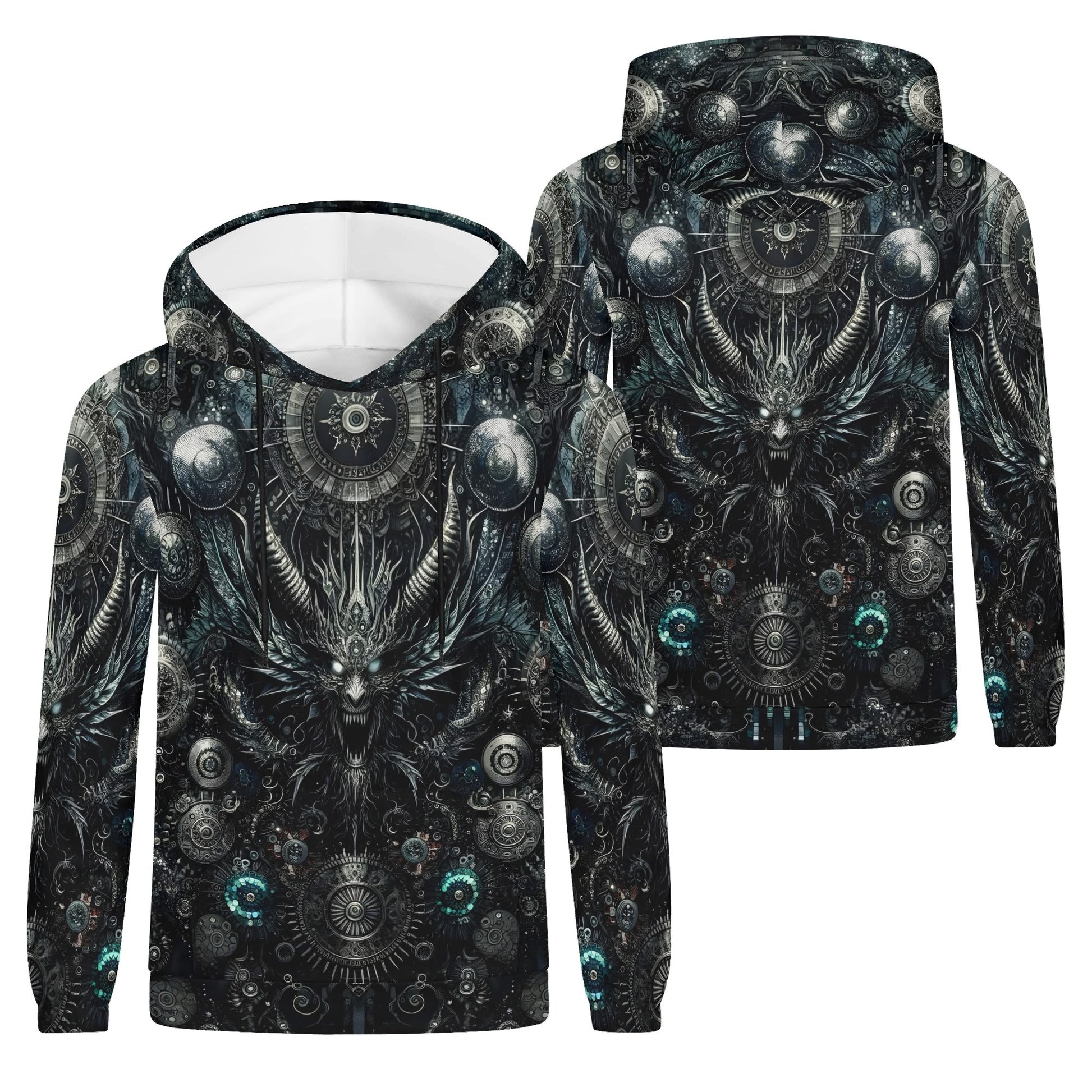 Gears of the Abyss Cotton Terry Hoodie by Loud and Lethal featuring dark intricate mechanical and demonic design