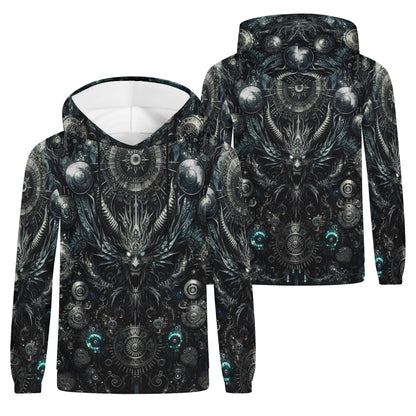 Gears of the Abyss Cotton Terry Hoodie by Loud and Lethal featuring dark intricate mechanical and demonic design