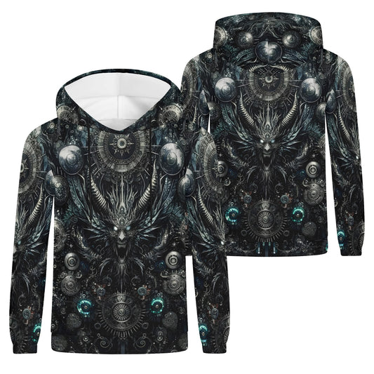 Gears of the Abyss Cotton Terry Hoodie by Loud and Lethal featuring dark intricate mechanical and demonic design