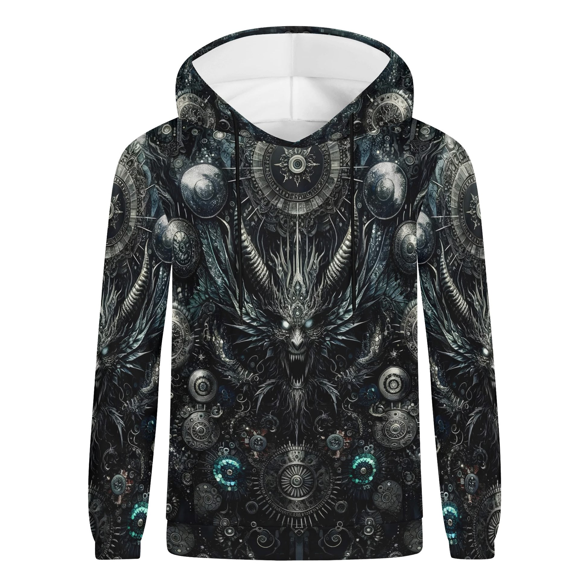Gears of the Abyss Cotton Terry Hoodie by Loud and Lethal with dark intricate mechanical and demonic design