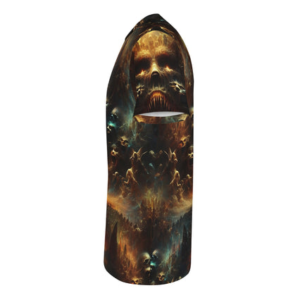 Loud and Lethal Ghost Division 100 Cotton T-Shirt with dark fiery skull and skulls design on side