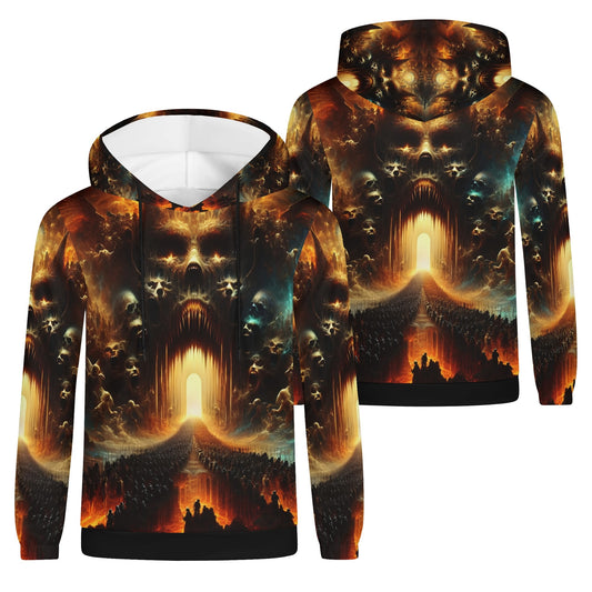 Ghost Division Poly French Terry hoodie by Loud and Lethal with dark fiery skull and doorway graphic design
