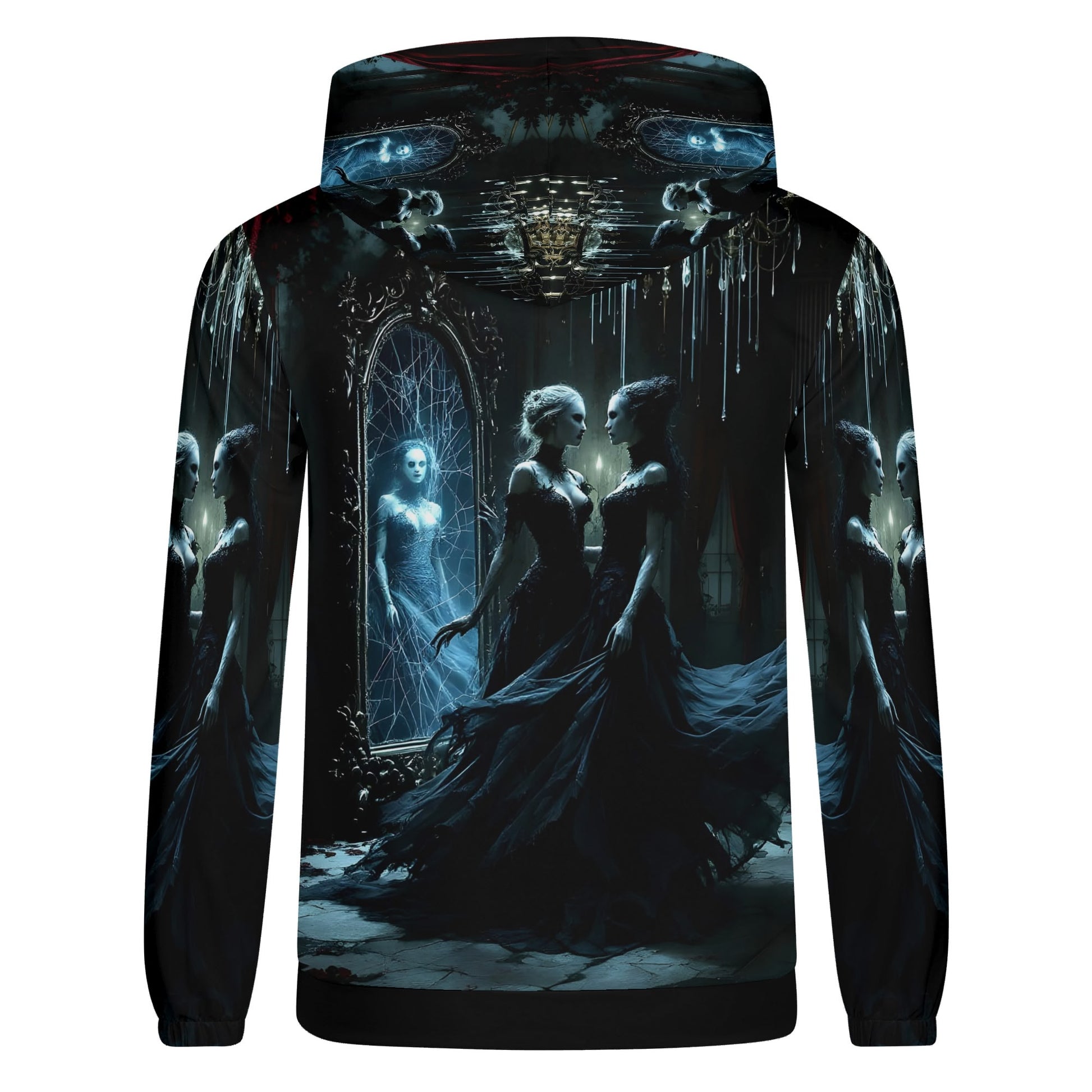 Ghosts in the Glass Cotton Terry hoodie with dark gothic design of women and eerie mirror reflections