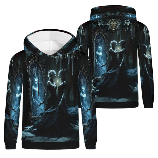 Ghosts in the Glass Poly French Terry hoodie by Loud and Lethal featuring eerie ghostly figures in dark gothic design
