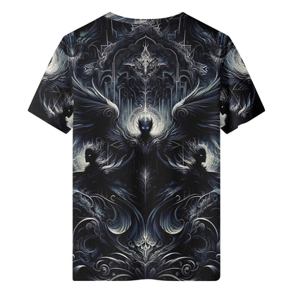 Gilded Wings of Dusk Organic Cotton T-Shirt featuring dark fantasy winged design by Loud and Lethal