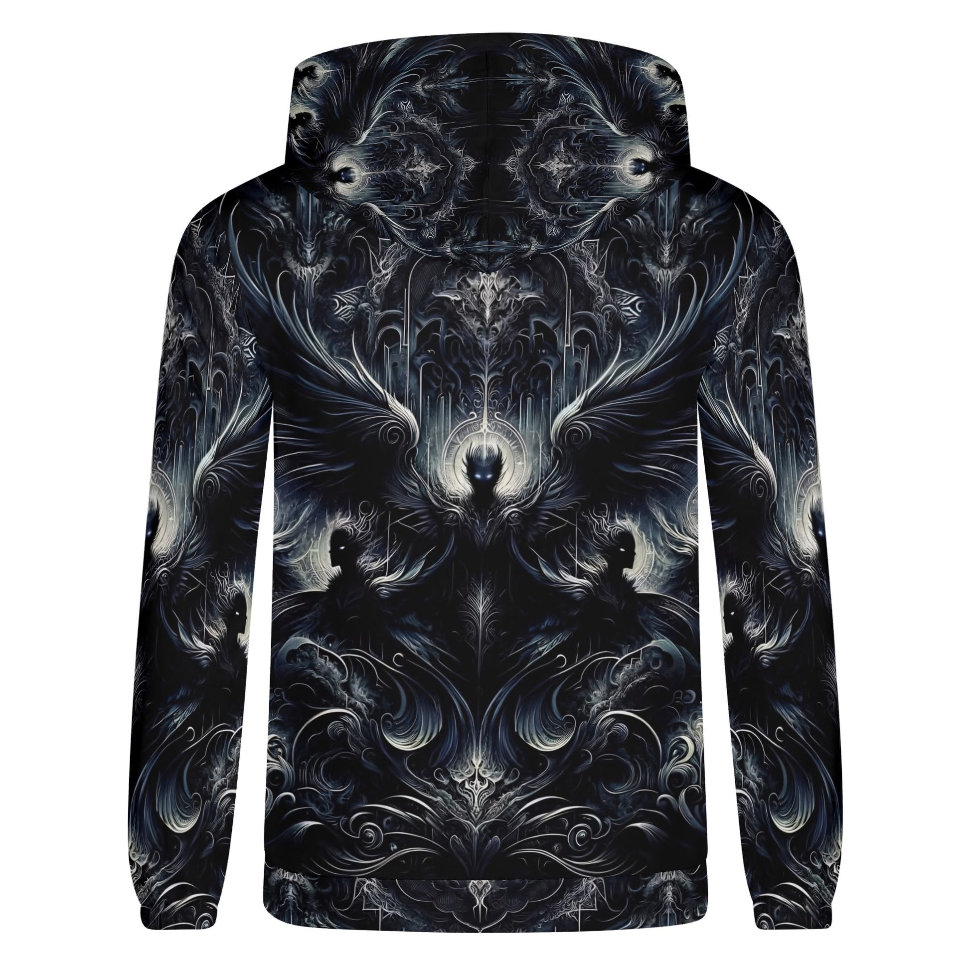 Gilded Wings of Dusk Poly French Terry Hoodie unisex black with detailed dark winged design