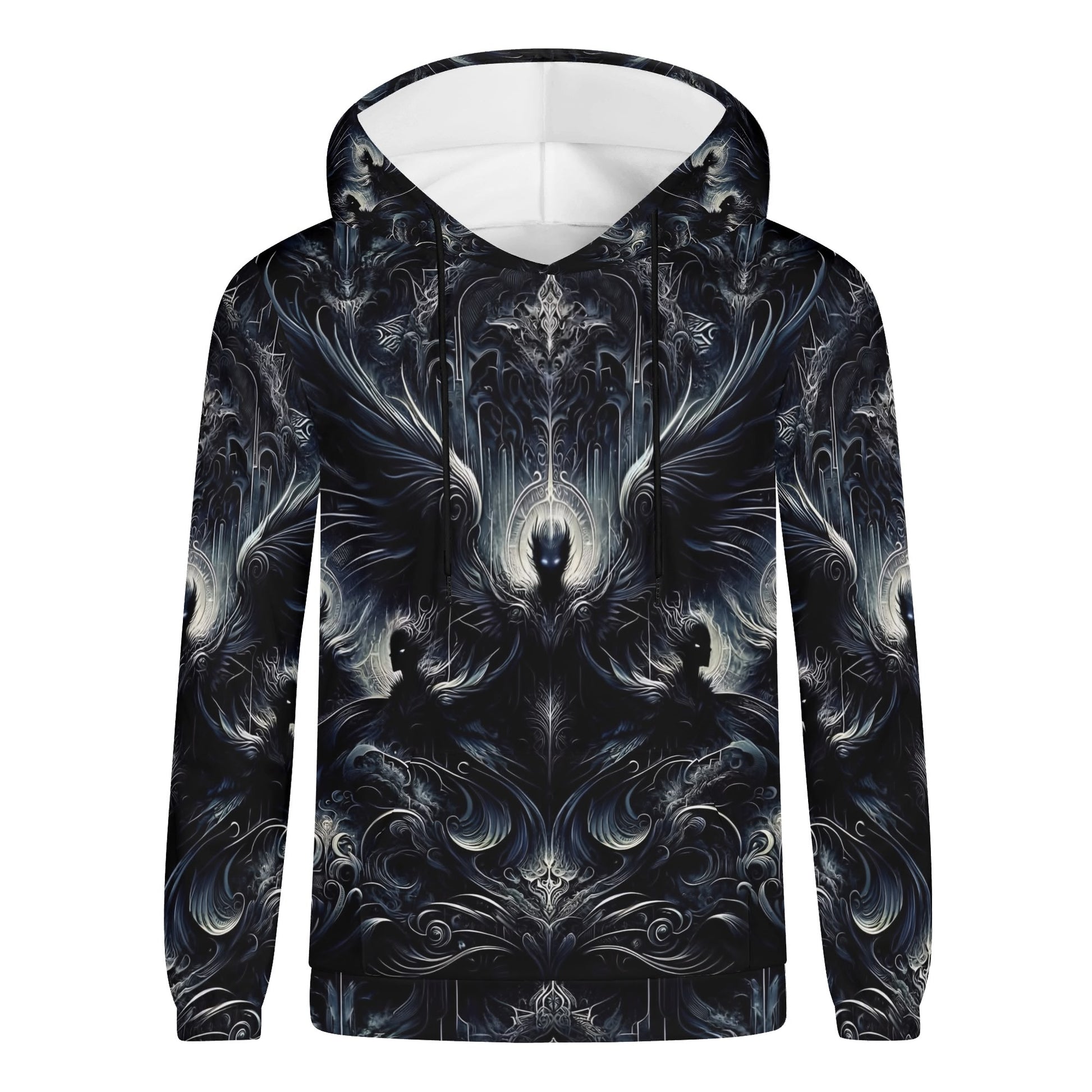 Loud and Lethal Gilded Wings of Dusk Poly French Terry Hoodie with dark intricate winged design unisex hoodie