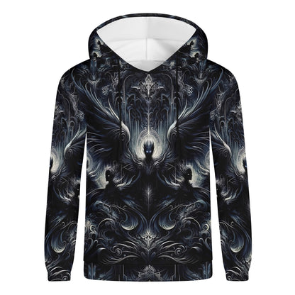 Loud and Lethal Gilded Wings of Dusk Poly French Terry Hoodie with dark intricate winged design unisex hoodie