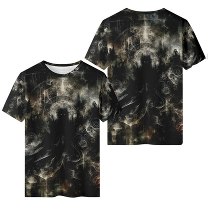 Gothic Apparition 100 Cotton T-Shirt by Loud and Lethal featuring dark ghostly figure design on black unisex tee