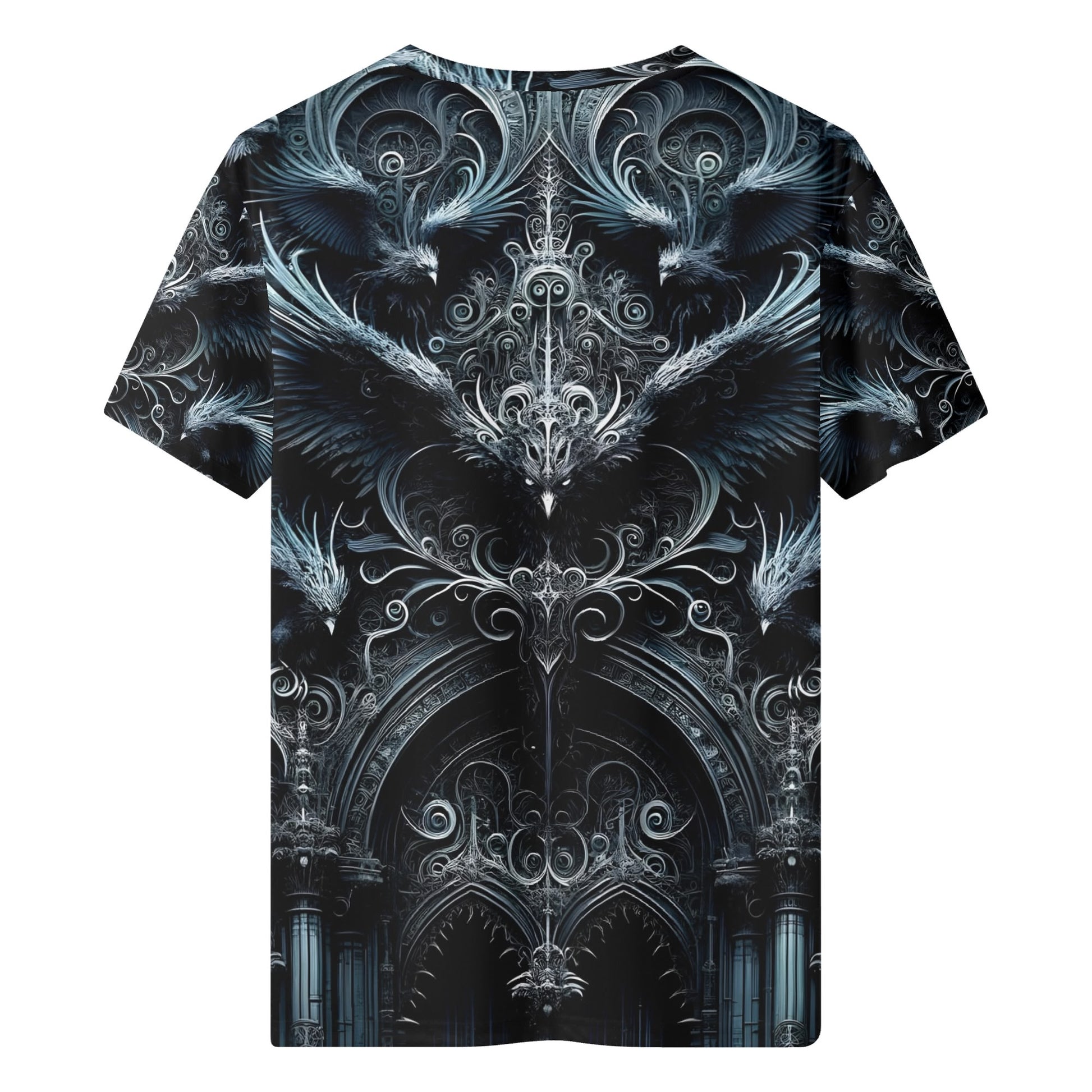 Loud and Lethal Gothic Flight 100 Cotton T-SHIRT with intricate gothic design and flying ravens