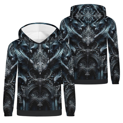 Loud and Lethal Gothic Flight Cotton Terry hoodie with intricate gothic wing and architectural design unisex hoodie