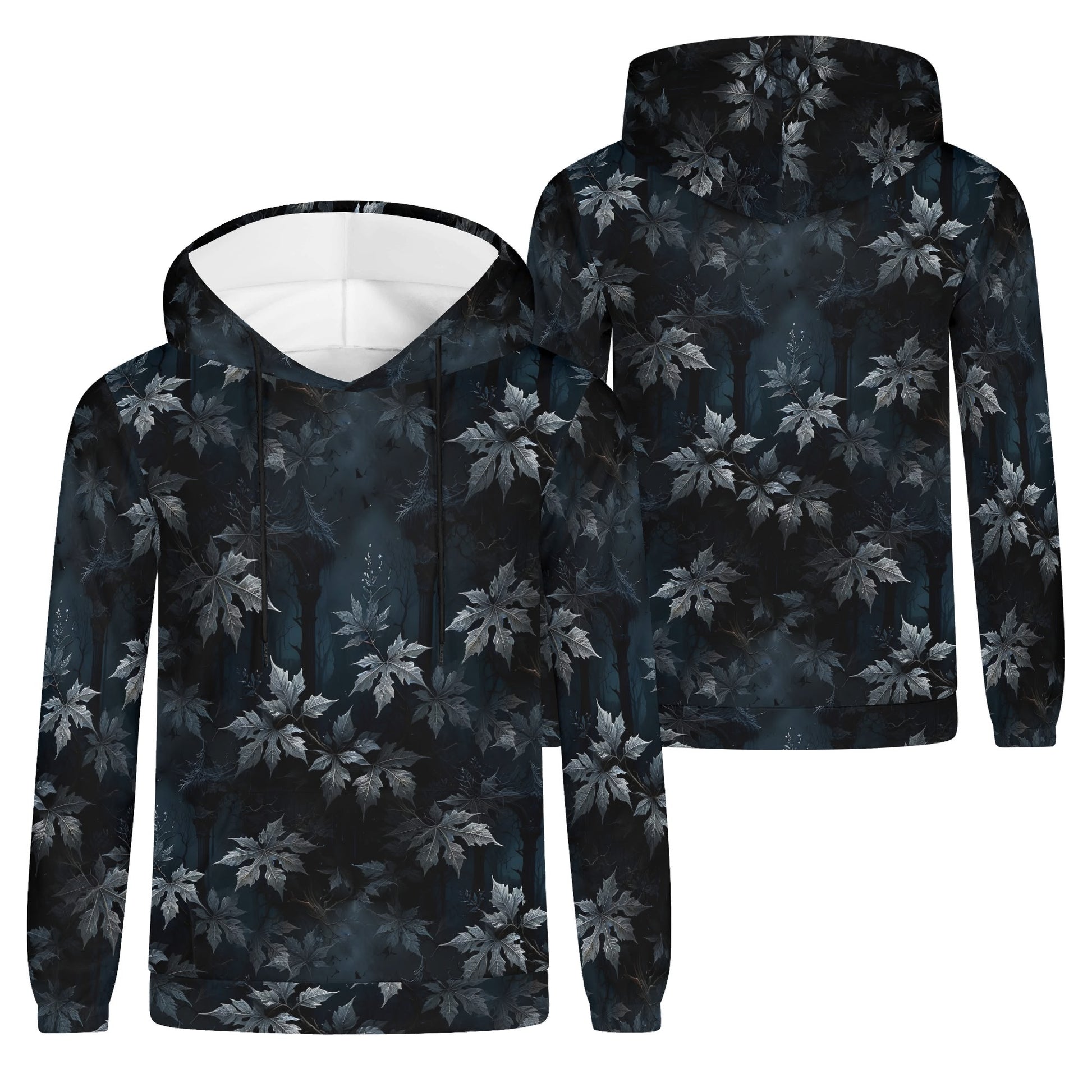 Unisex Gothic Overgrowth Cotton Terry Hoodie with dark leafy pattern by Loud and Lethal