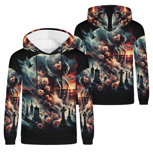 Graveyard Requiem Poly French Terry hoodie with dark cemetery and ghostly rose design by Loud and Lethal