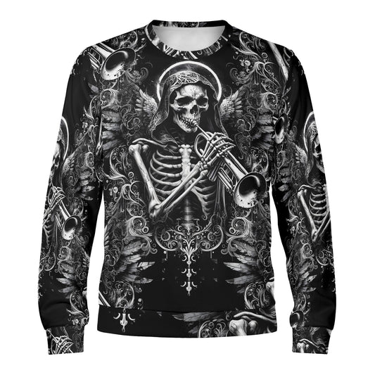 Loud and Lethal unisex sweater featuring skeleton playing trumpet gothic design Trumpet of the Dead Cotton Terry Sweatshirt