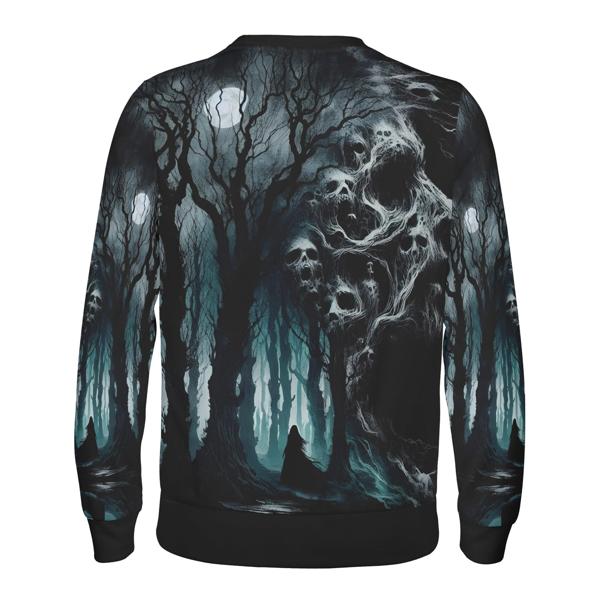 Nightmare Grove Poly French Terry Sweatshirt unisex sweater by Loud and Lethal with haunted forest skull design