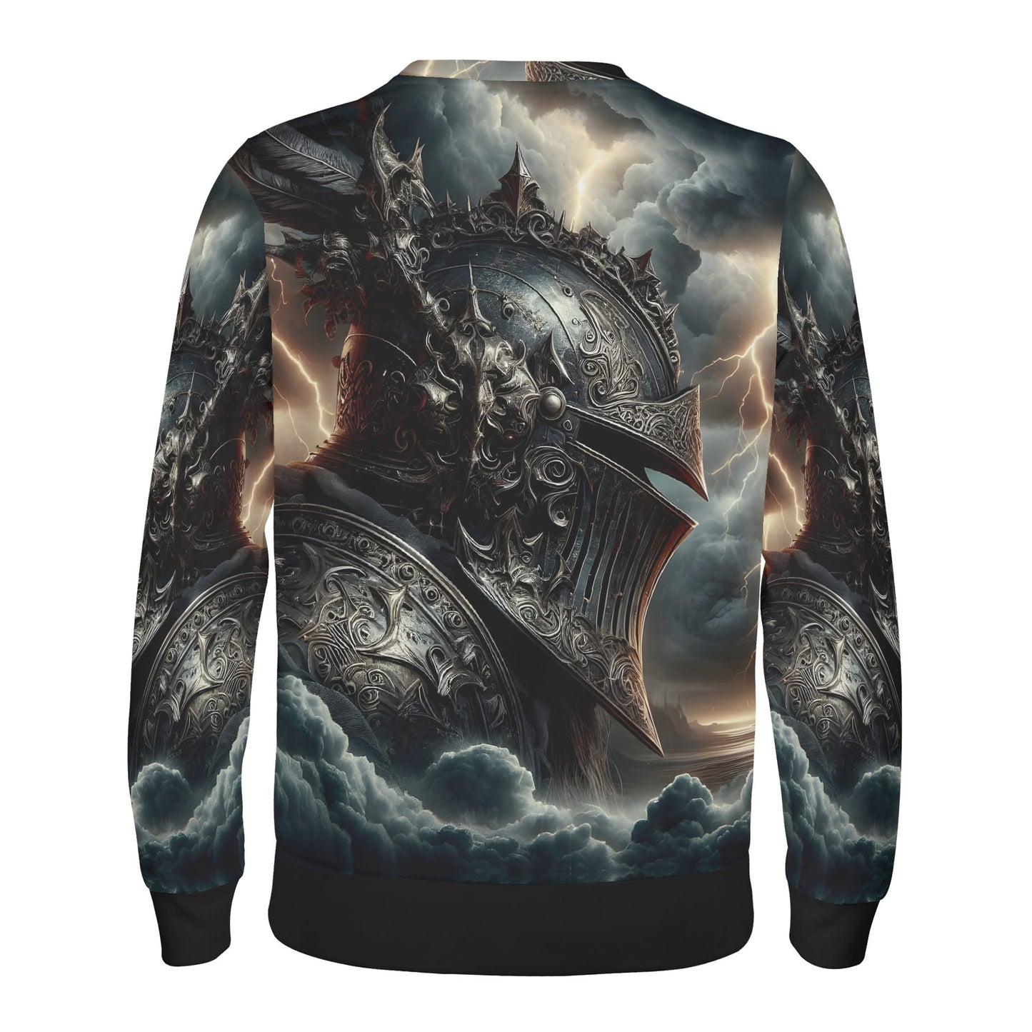 Loud and Lethal unisex Darkbolt Knight Poly French Terry Sweatshirt featuring storm armored knight full print