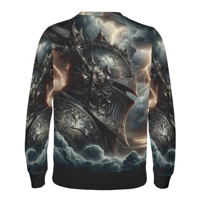 Loud and Lethal unisex Darkbolt Knight Poly French Terry Sweatshirt featuring storm armored knight full print