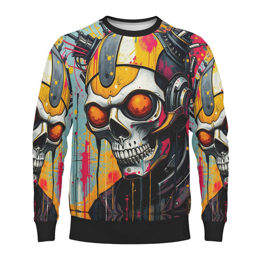 Loud and Lethal Neon Reaper Poly French Terry Sweatshirt unisex skull helmet graphic in neon orange and yellow