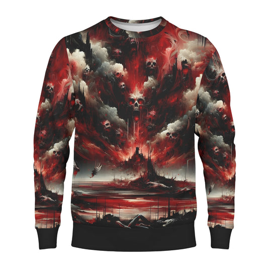 Raining Blood Poly French Terry Sweatshirt unisex by Loud and Lethal dark red skull storm graphic crewneck sweater
