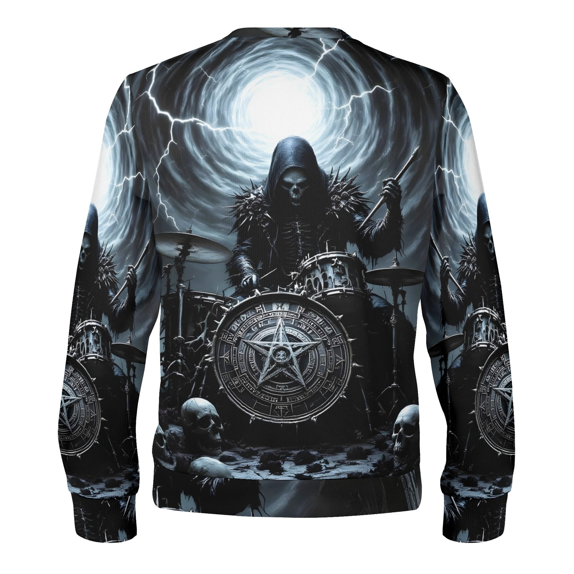 Loud and Lethal unisex sweatshirt featuring hooded drummer print Drummer of the Fallen Poly French Terry Sweatshirt