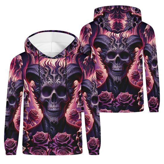 Loud and Lethal Harbinger of Surreal Defiance Poly French Terry hoodie with dark skull and rose design