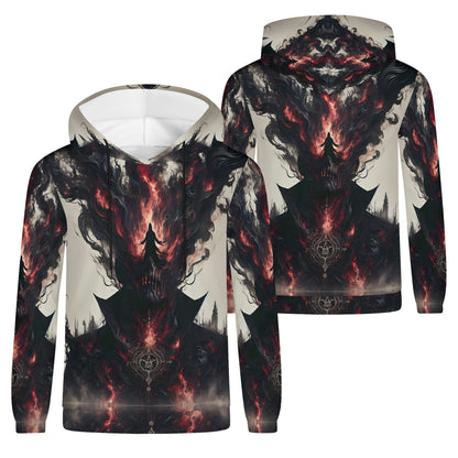 Loud and Lethal Heretics Embrace Poly French Terry hoodie with dark fiery graphic design unisex hoodie