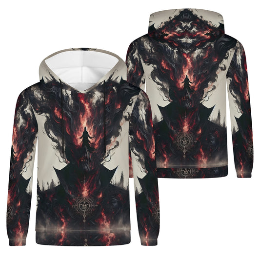 Loud and Lethal Heretics Embrace Poly French Terry hoodie with dark fiery graphic design unisex hoodie