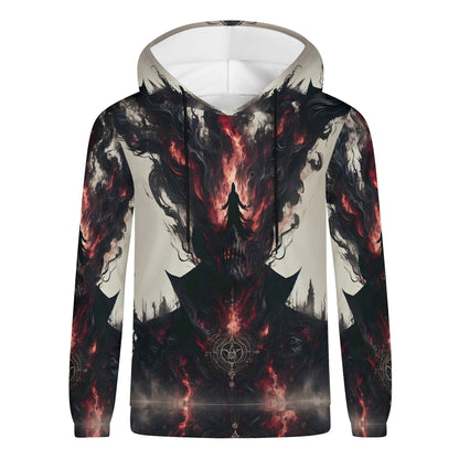 Loud and Lethal Heretics Embrace Poly French Terry hoodie with dark fiery abstract graphic design