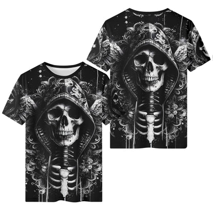 Loud and Lethal Hooded Fury 100 Cotton T-Shirt with black skull and hood graphic design