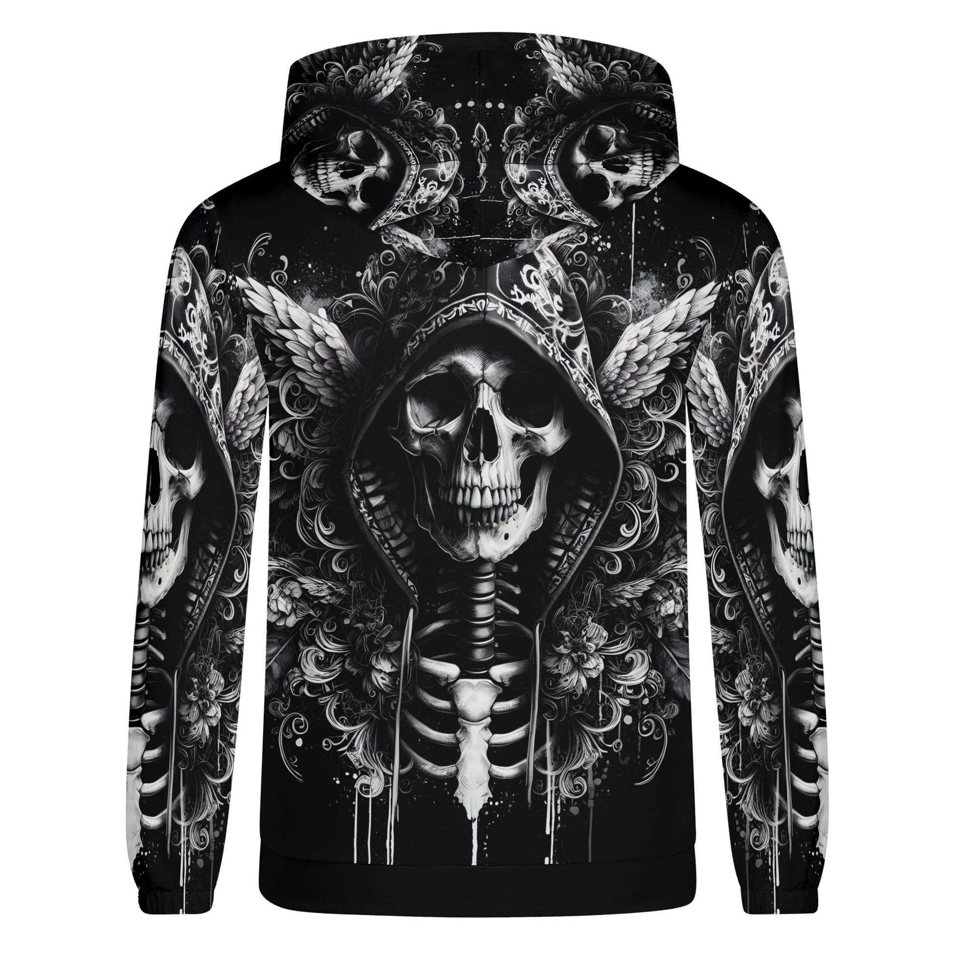 Hooded Fury Cotton Terry hoodie by Loud and Lethal featuring black skeleton graphic with wings on back