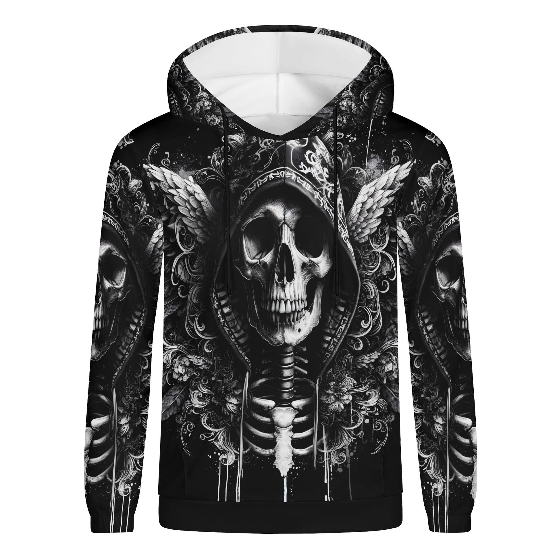 Loud and Lethal Hooded Fury Cotton Terry hoodie with black and white skull and wings graphic design