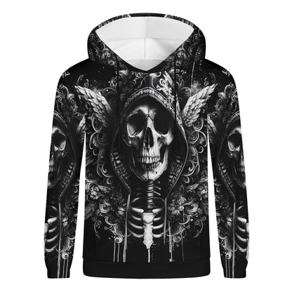 Loud and Lethal Hooded Fury Cotton Terry hoodie with black and white skull and wings graphic design