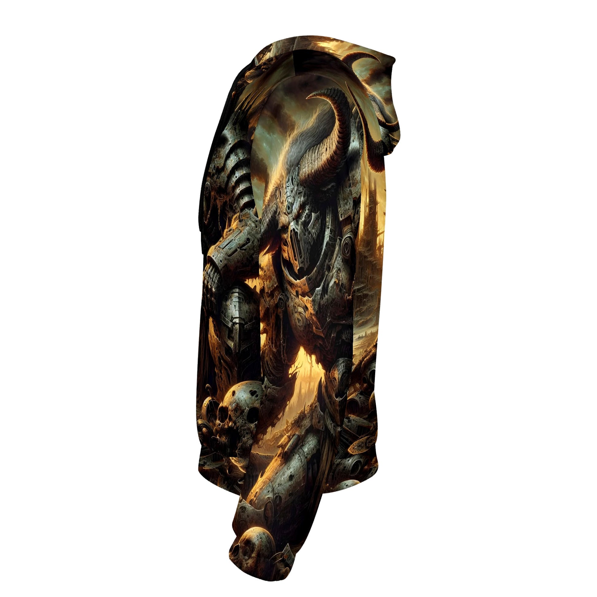 Loud and Lethal Horns of the Apocalypse Cotton Terry hoodie with dark apocalyptic horned skull design