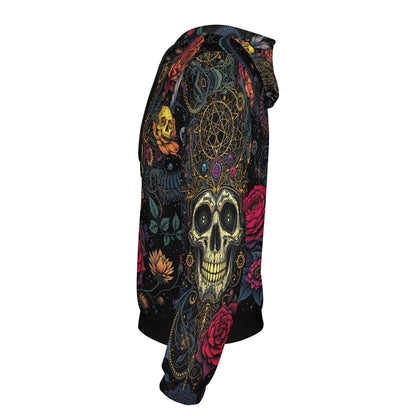 Loud and Lethal Infernal Bloom Poly French Terry hoodie with detailed skull and floral design unisex hoodie
