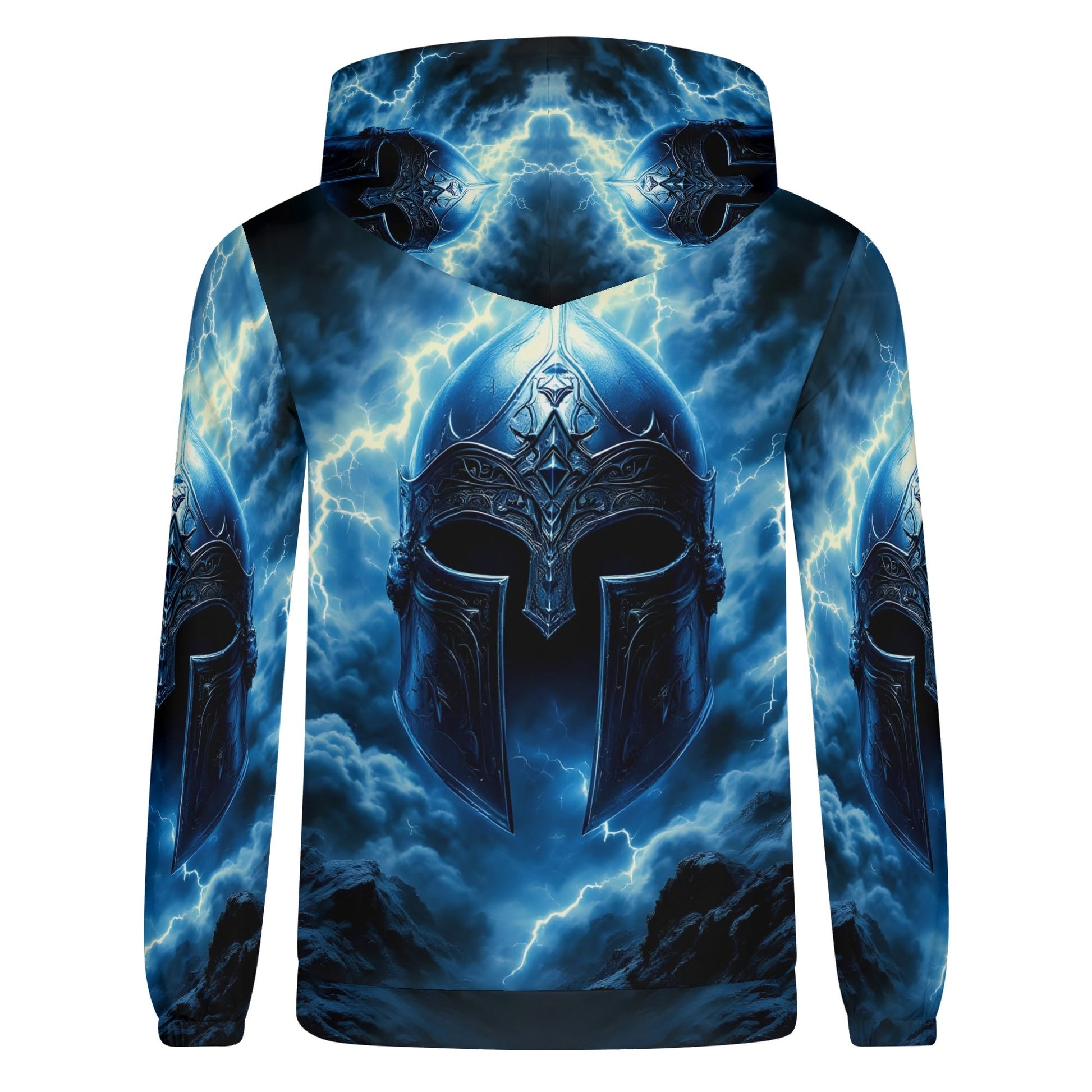 Loud and Lethal Iron Tempest Poly French Terry hoodie with blue lightning and medieval helmet design