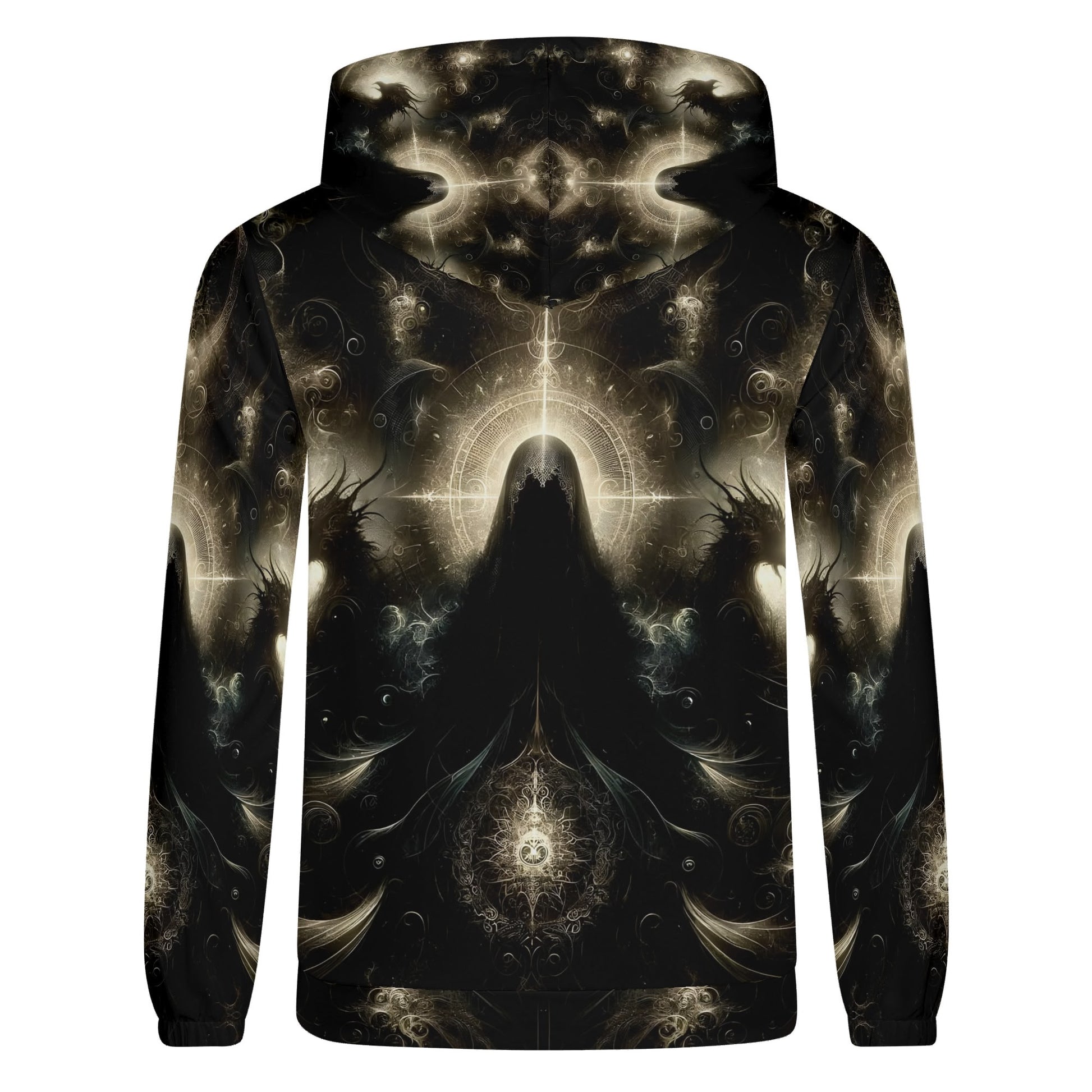 Keeper of the Obsidian Wings Poly French Terry hoodie with dark mystical winged design by Loud and Lethal
