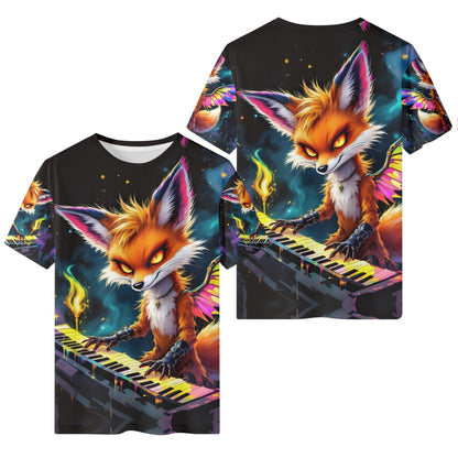 Keywing Fox Organic Cotton Kids T-Shirt by Loud and Lethal featuring a colorful fox playing keyboard design