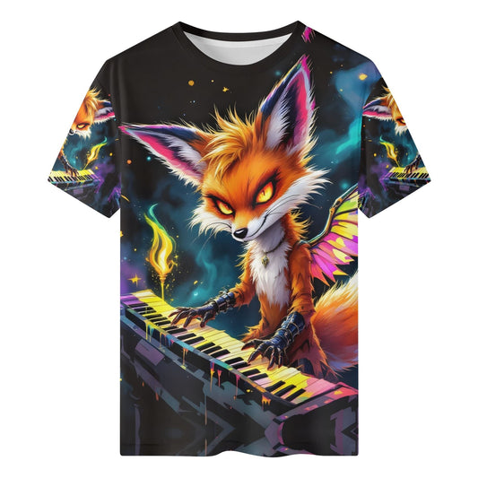 Keywing Fox Organic Cotton Kids T-Shirt by Loud and Lethal featuring vibrant fox playing keyboard design