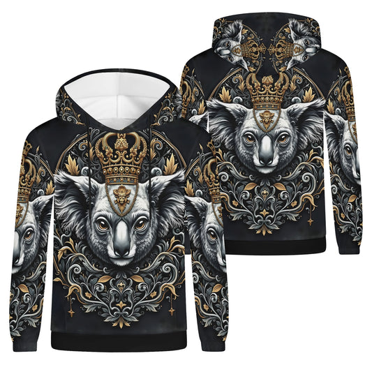 Koala Royalty Poly French Terry Hoodie Limited Edition unisex black hoodie with gold crowned koala front and back