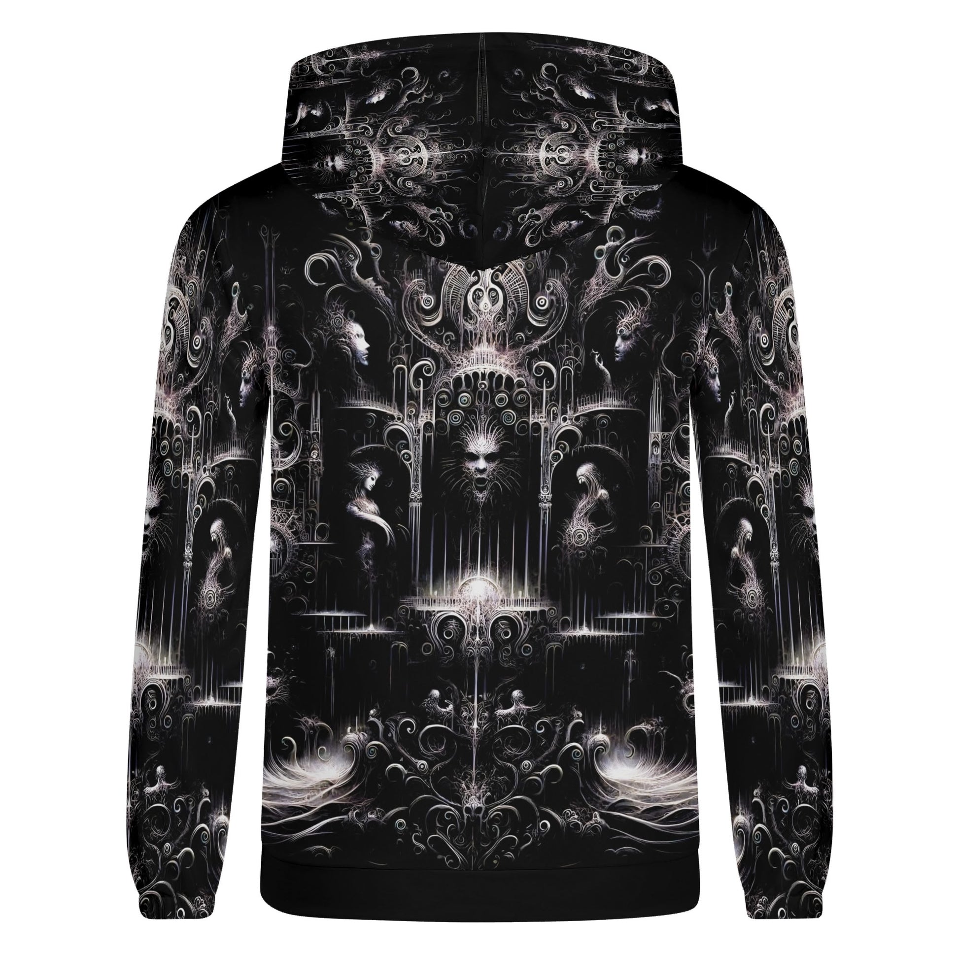 Back view of Loud and Lethal Labyrinth of Souls Cotton Terry Hoodie with dark intricate fantasy design