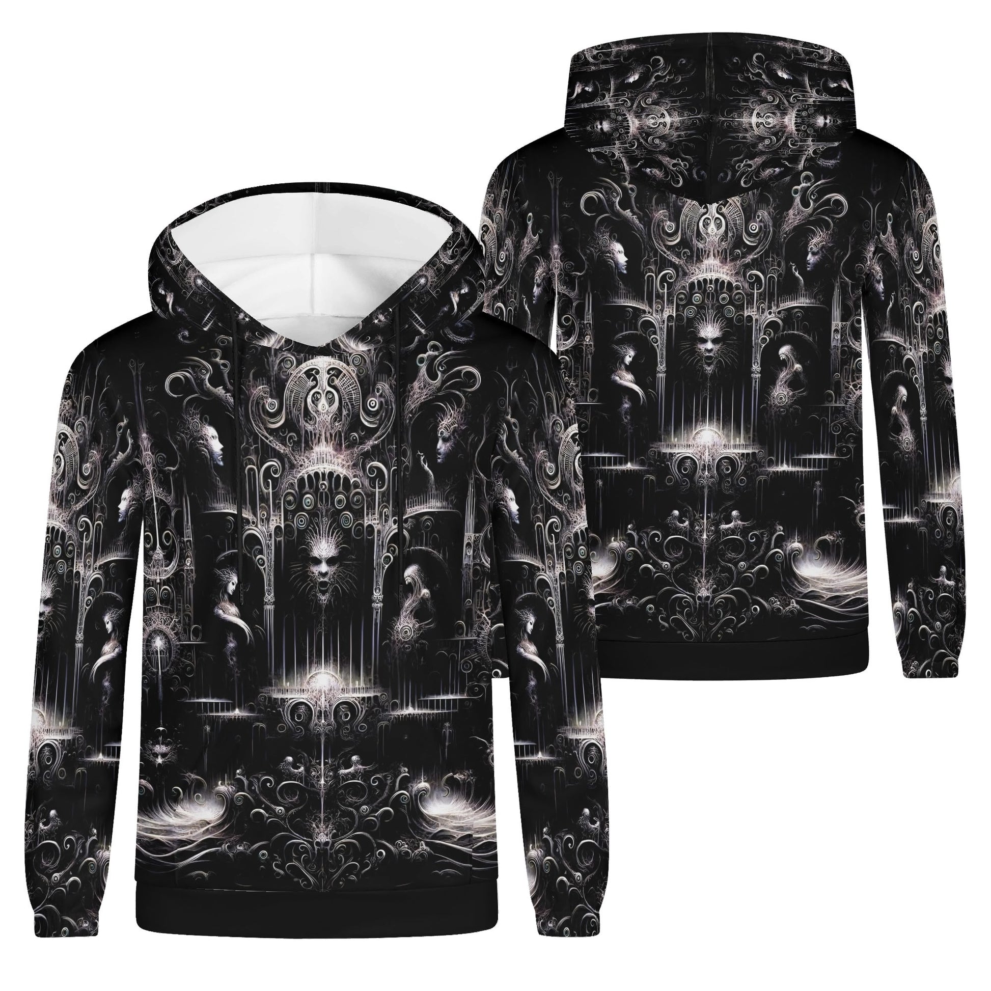 Labyrinth of Souls Cotton Terry Hoodie by Loud and Lethal with intricate dark fantasy design on front and back