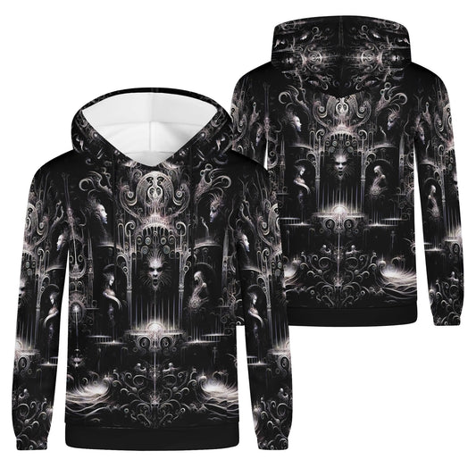 Labyrinth of Souls Cotton Terry Hoodie by Loud and Lethal with intricate dark fantasy design on front and back