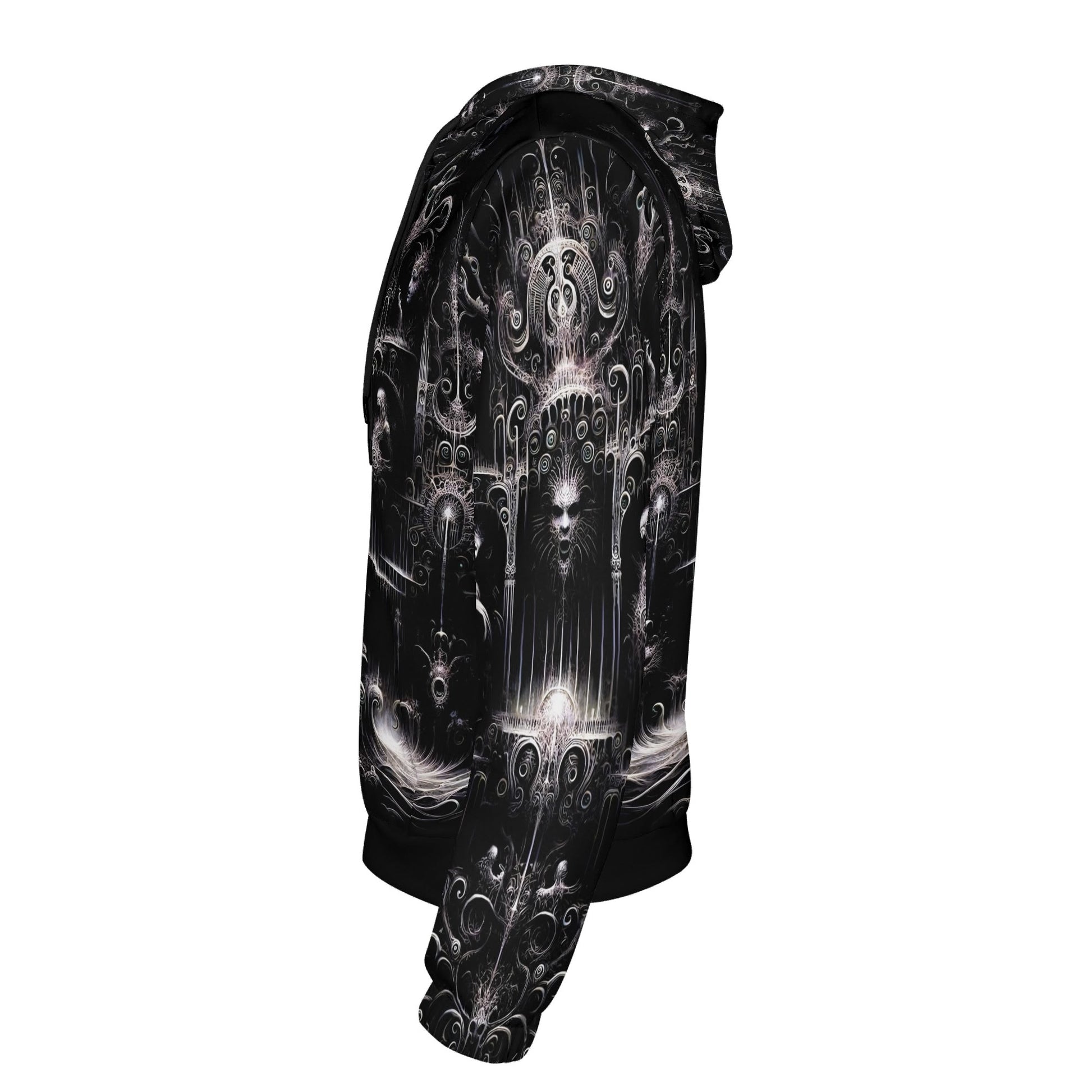 Loud and Lethal Labyrinth of Souls Cotton Terry Hoodie in black with intricate dark fantasy design