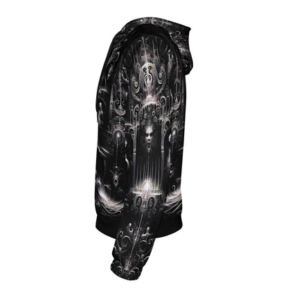 Loud and Lethal Labyrinth of Souls Cotton Terry Hoodie in black with intricate dark fantasy design