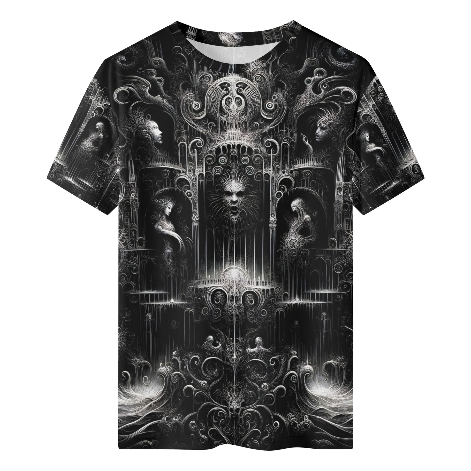 Labyrinth of Souls Lycra T-Shirt by Loud and Lethal with intricate dark gothic design in black and white