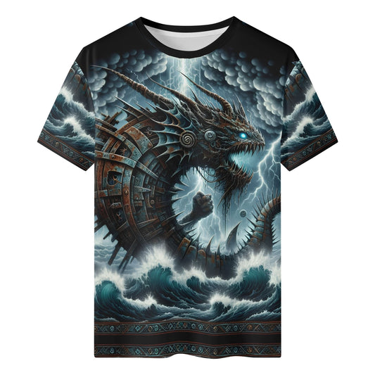 Leviadrake Organic Cotton Kids T-Shirt by Loud and Lethal with dragon and storm design